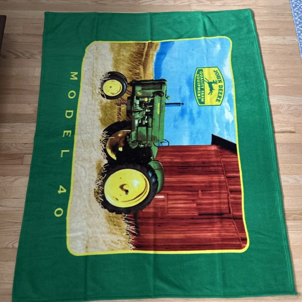 Vintage John Deere Fleece Throw Blanket 49x70 Tractor Model 40 Farming